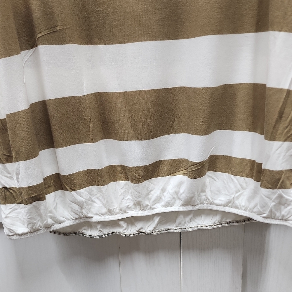 LOFT Short Sleeve Top - Olive Stripes Lunch Date Shirt - Picture 4 of 5